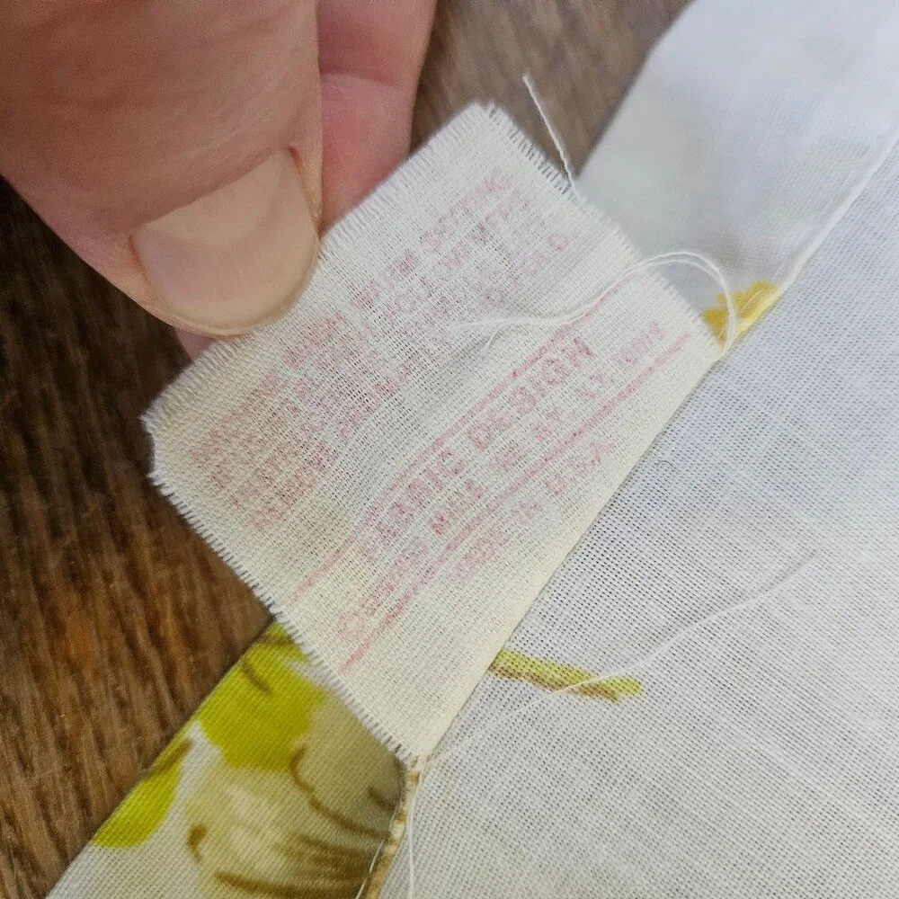 Vintage 60s 70s Pequot Double Full Flat Bed Sheet Easy Care Floral Yellow Fabric